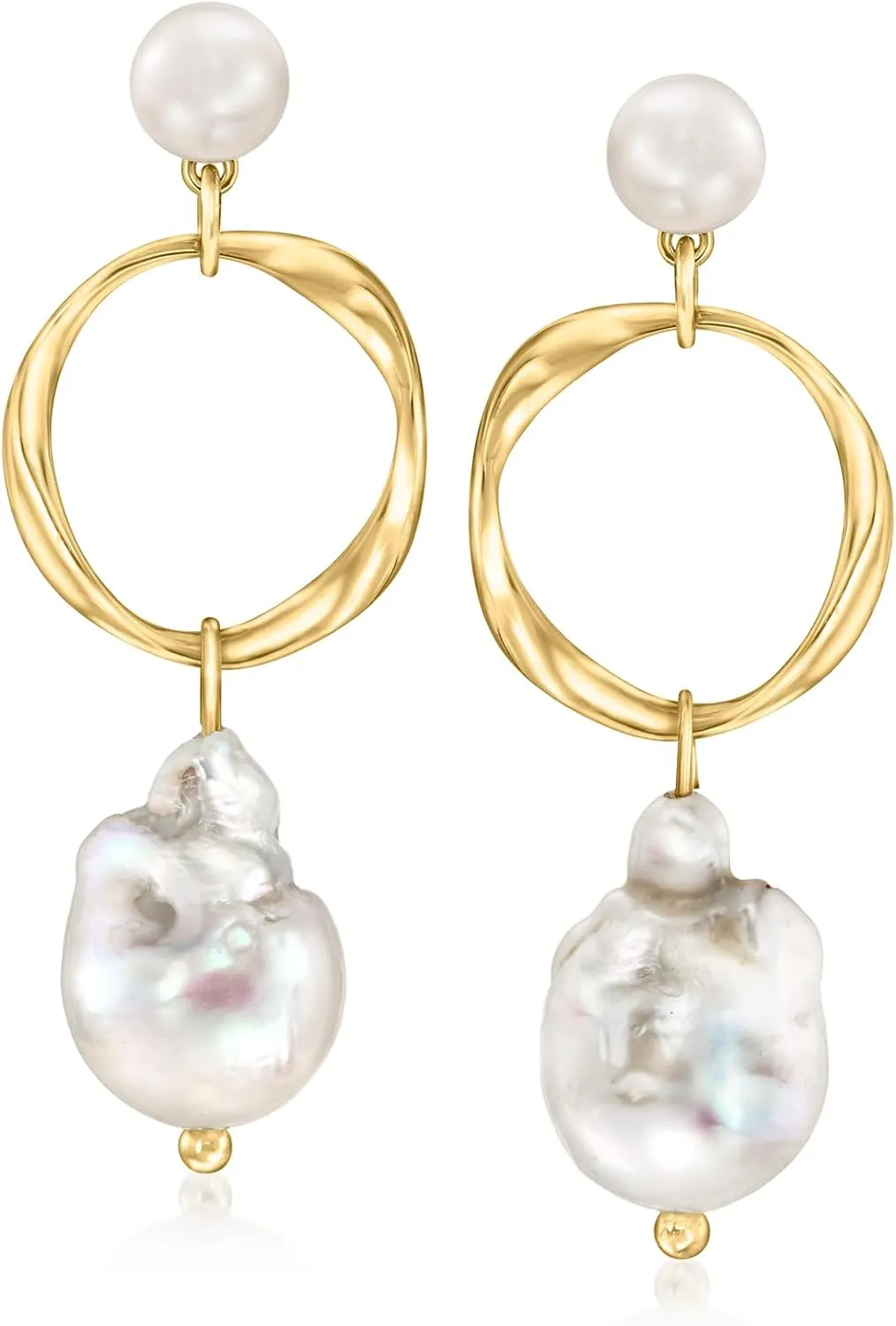Ross-Simons 6.5-13mm Cultured Baroque Pearl Drop Earrings in 18kt Gold Over Sterling