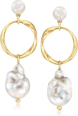 Ross-Simons 6.5-13mm Cultured Baroque Pearl Drop Earrings in 18kt Gold Over Sterling