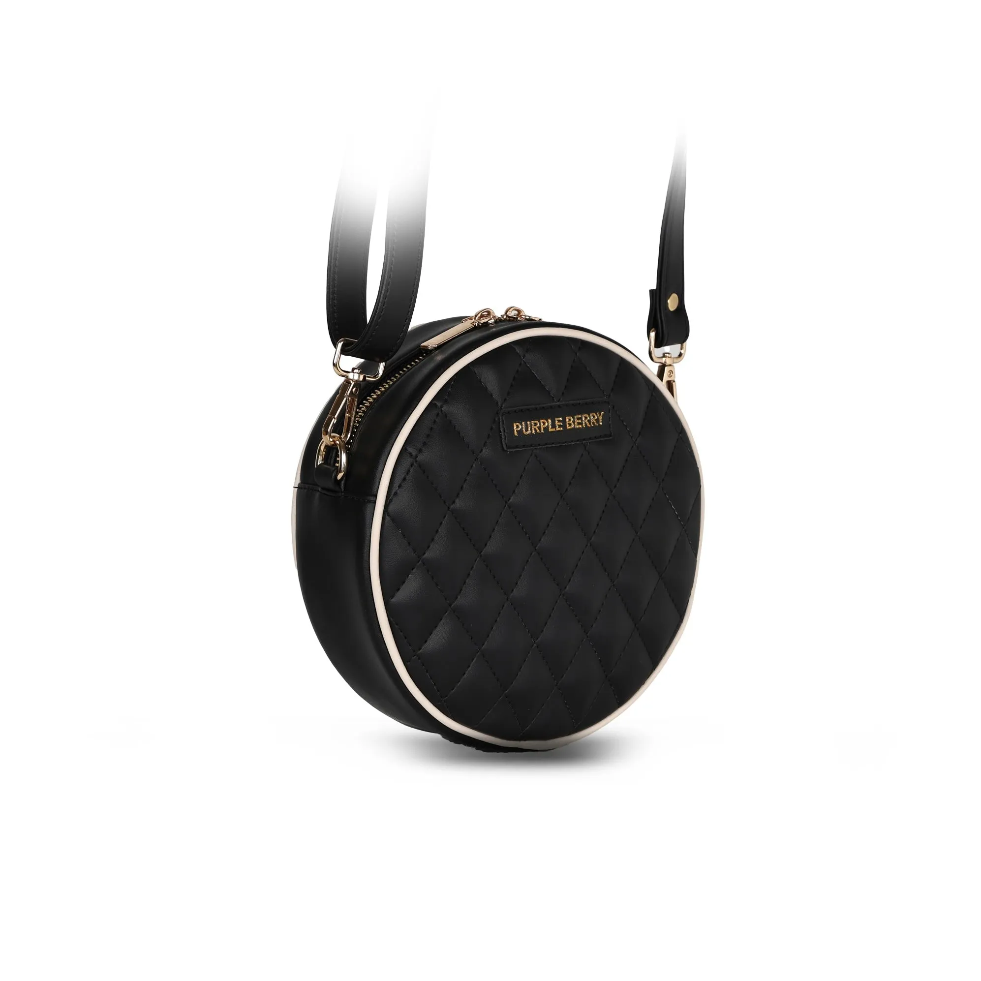 Round Diamond Pattern Sling bag | Crossbody Bag - Black