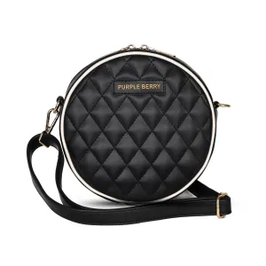Round Diamond Pattern Sling bag | Crossbody Bag - Black