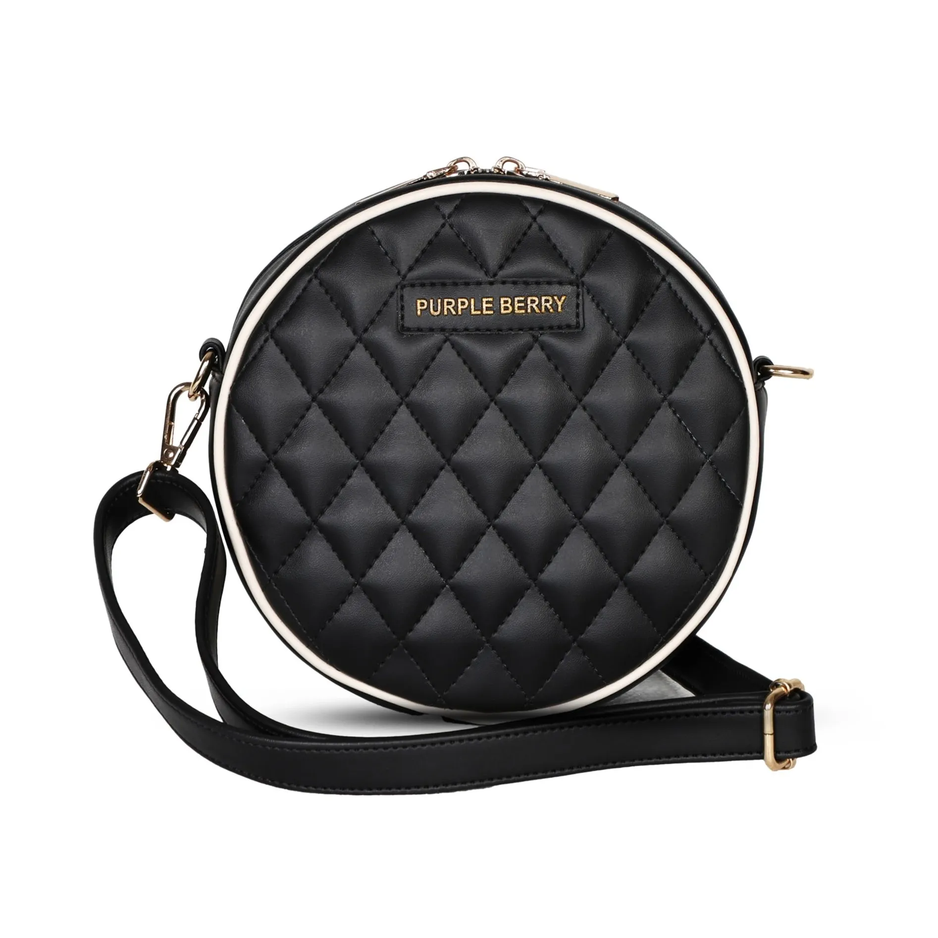 Round Diamond Pattern Sling bag | Crossbody Bag - Black