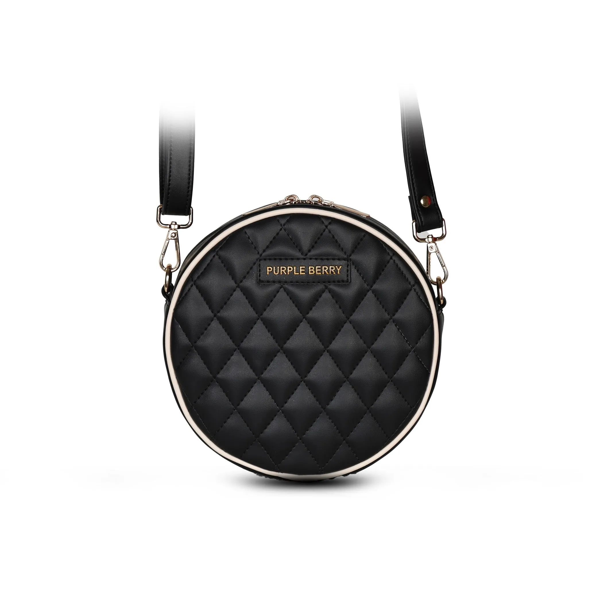 Round Diamond Pattern Sling bag | Crossbody Bag - Black