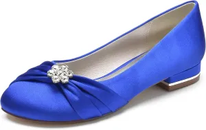 Round Toe Satin Flats Wedding Shoes for Bride Comfortable Bridal Flats Rhinestones Prom Evening Party Dress Pumps for Women
