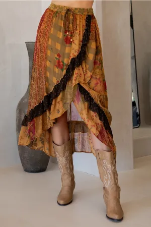 Ruffle Faux Wrap Midi Skirt