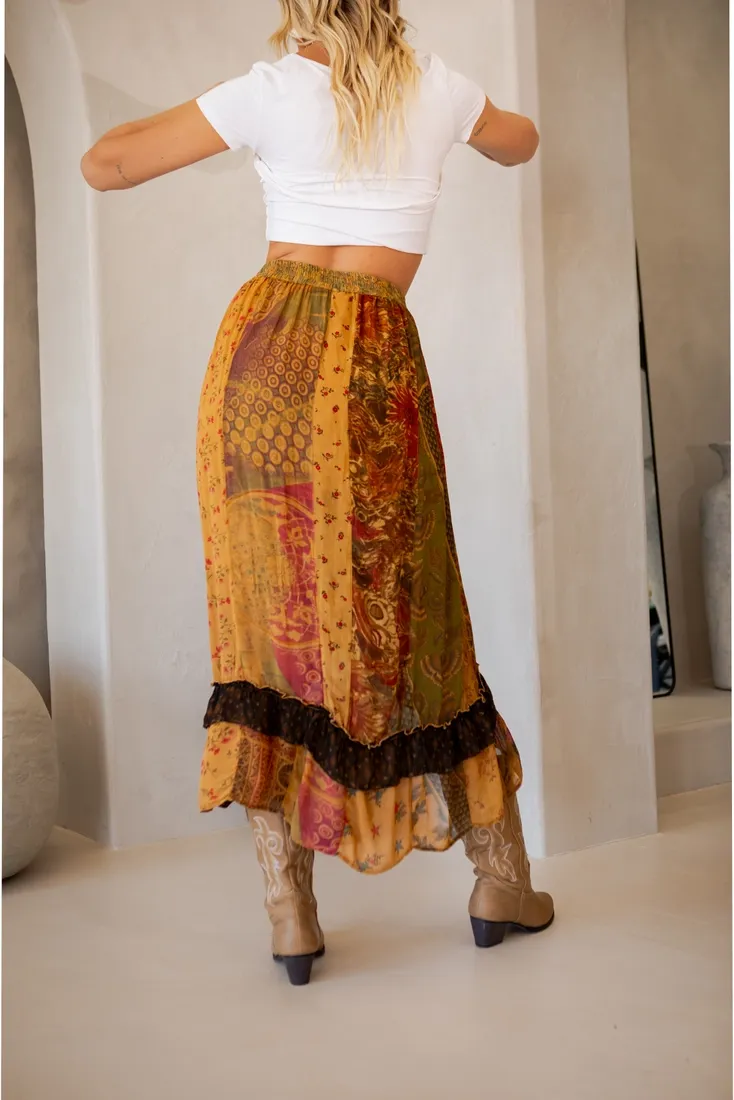 Ruffle Faux Wrap Midi Skirt