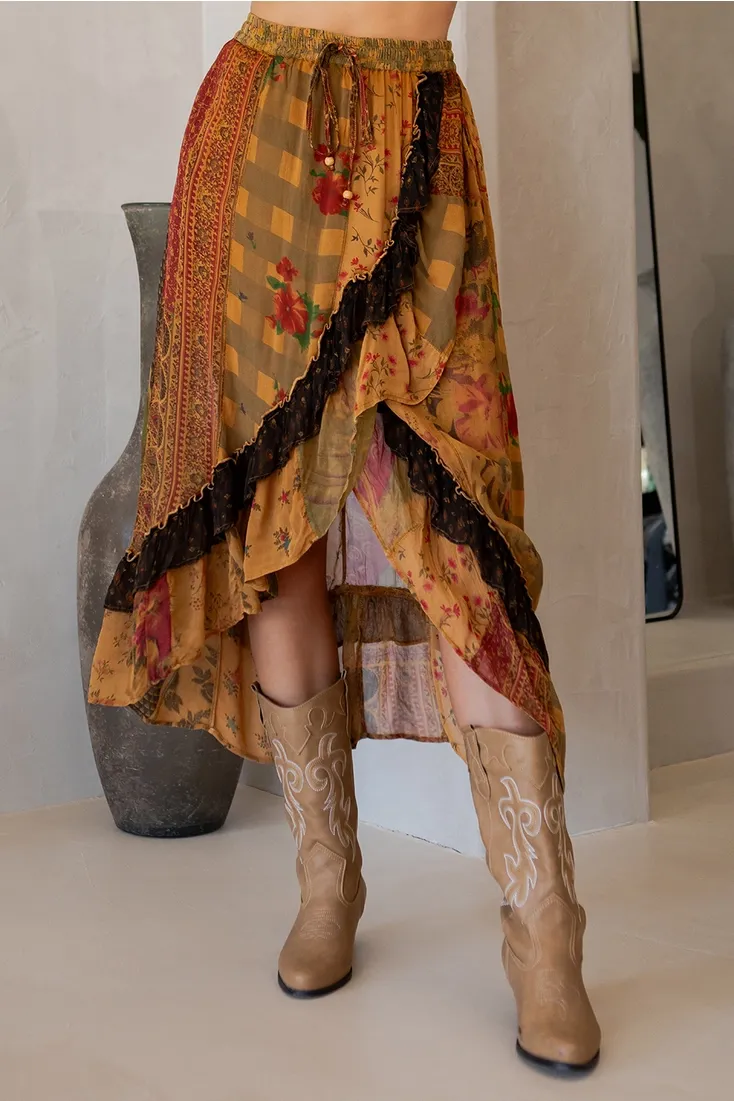 Ruffle Faux Wrap Midi Skirt