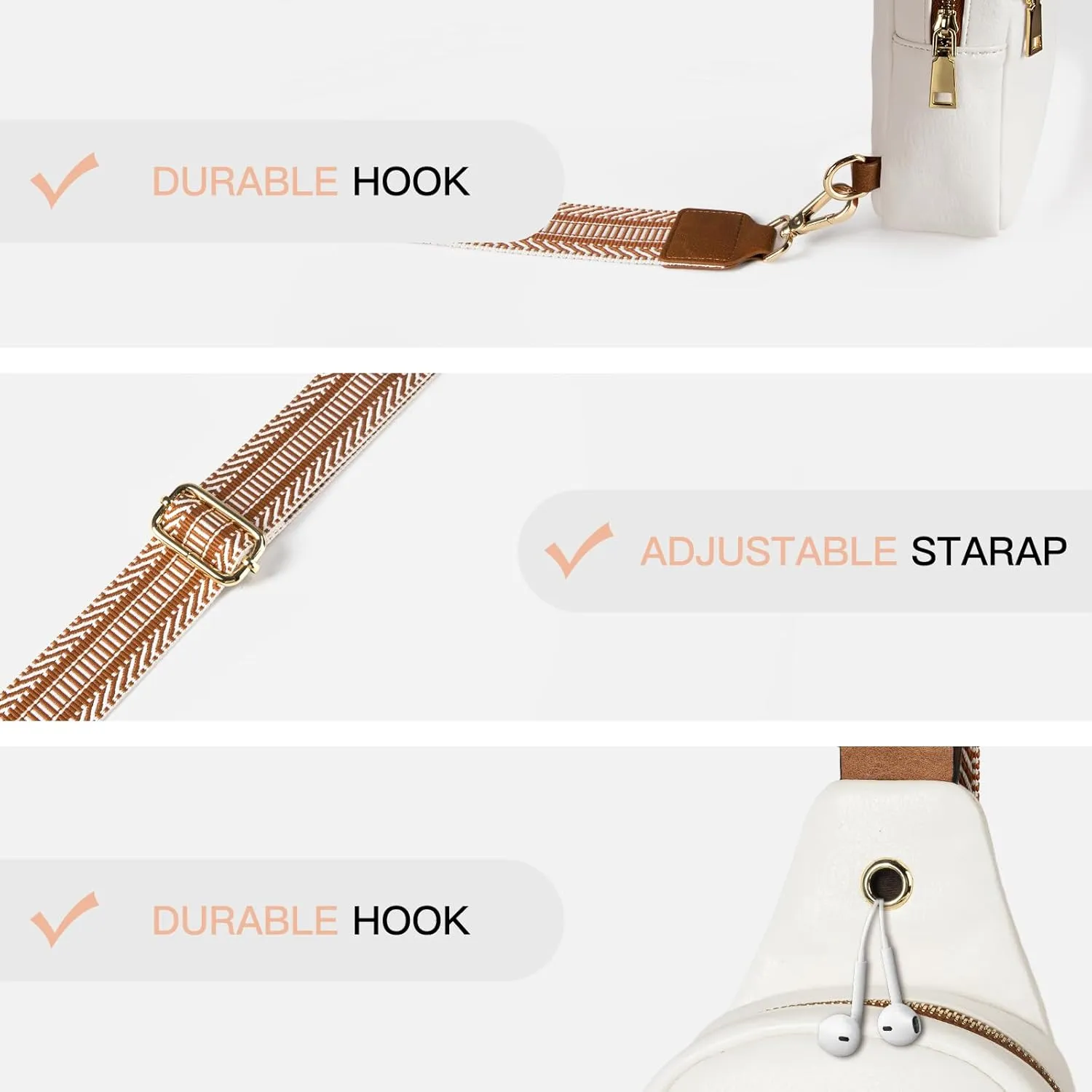 RUNBOX Small Sling Bag for Women, Leather Crossbody Fanny Packs Chest Bag with Adjustable Strap for Travel