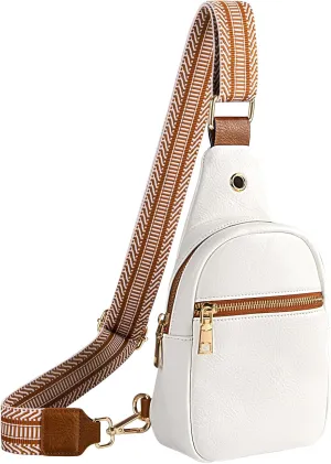 RUNBOX Small Sling Bag for Women, Leather Crossbody Fanny Packs Chest Bag with Adjustable Strap for Travel