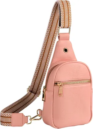 RUNBOX Small Sling Bag for Women, Leather Crossbody Fanny Packs Chest Bag with Adjustable Strap for Travel