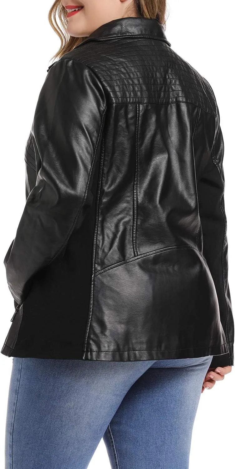 S P Y M Womens Faux Leather Jacket, Casual Fashion Quilted Zip Up Suede Coat With Elastic Rib