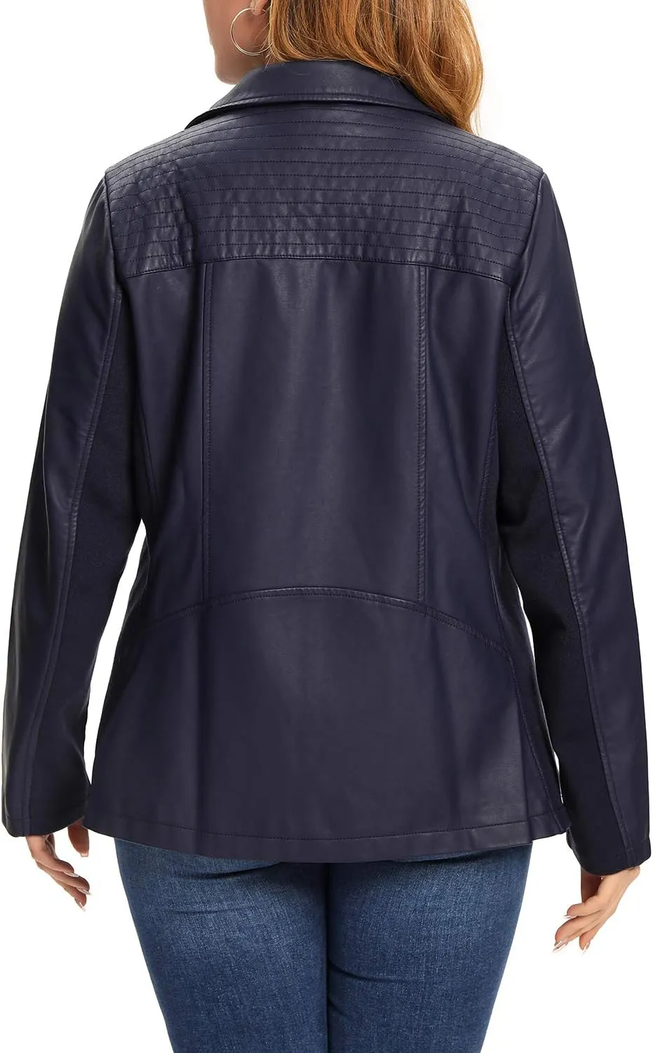 S P Y M Womens Faux Leather Jacket, Casual Fashion Quilted Zip Up Suede Coat With Elastic Rib