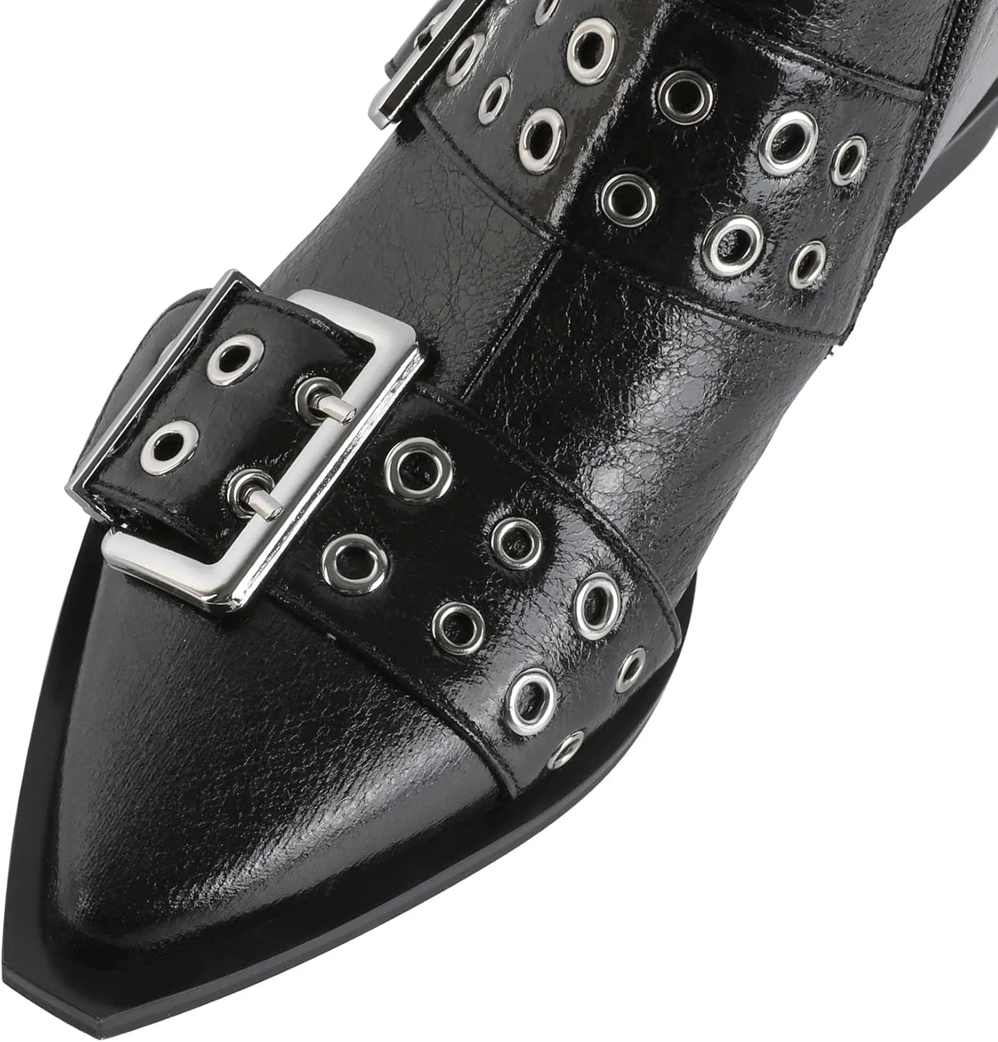 SAMMITOP Women's Ankle Boot Chunky Low Heel Dress Ankle Boots Classic Pointed Toe Side Zipper Chelsea Booties with Metal Buckle Eyelet 1.2 Inch