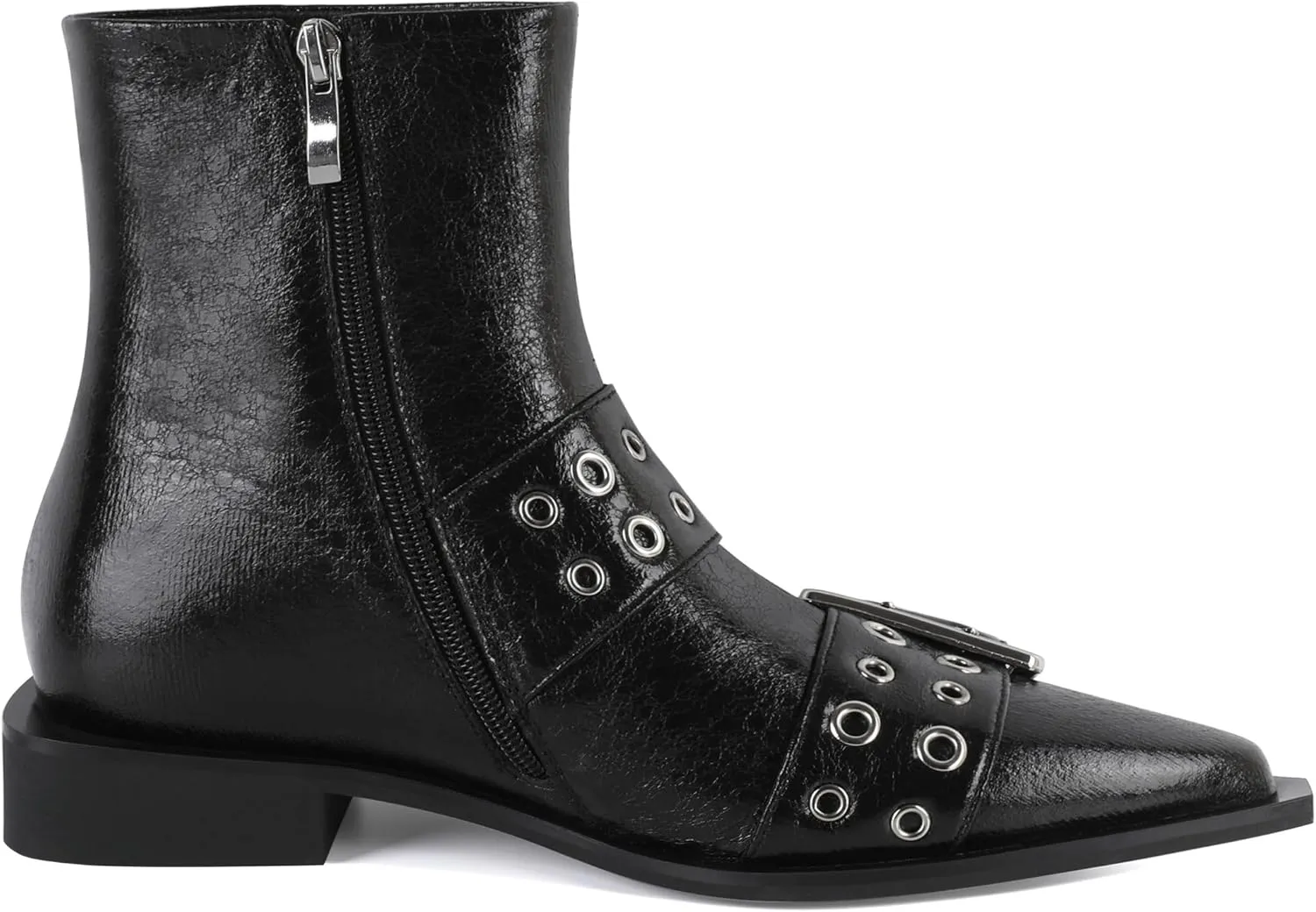 SAMMITOP Women's Ankle Boot Chunky Low Heel Dress Ankle Boots Classic Pointed Toe Side Zipper Chelsea Booties with Metal Buckle Eyelet 1.2 Inch