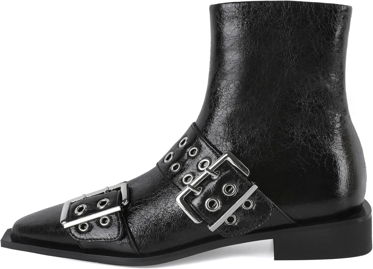 SAMMITOP Women's Ankle Boot Chunky Low Heel Dress Ankle Boots Classic Pointed Toe Side Zipper Chelsea Booties with Metal Buckle Eyelet 1.2 Inch