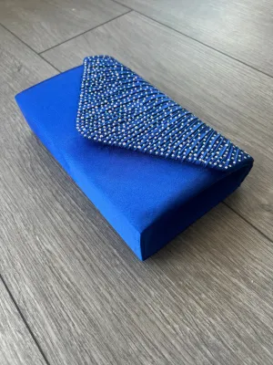 SAPPHIRE BLUE ENVELOPE CLUTCH BAG WITH RHINESTONES