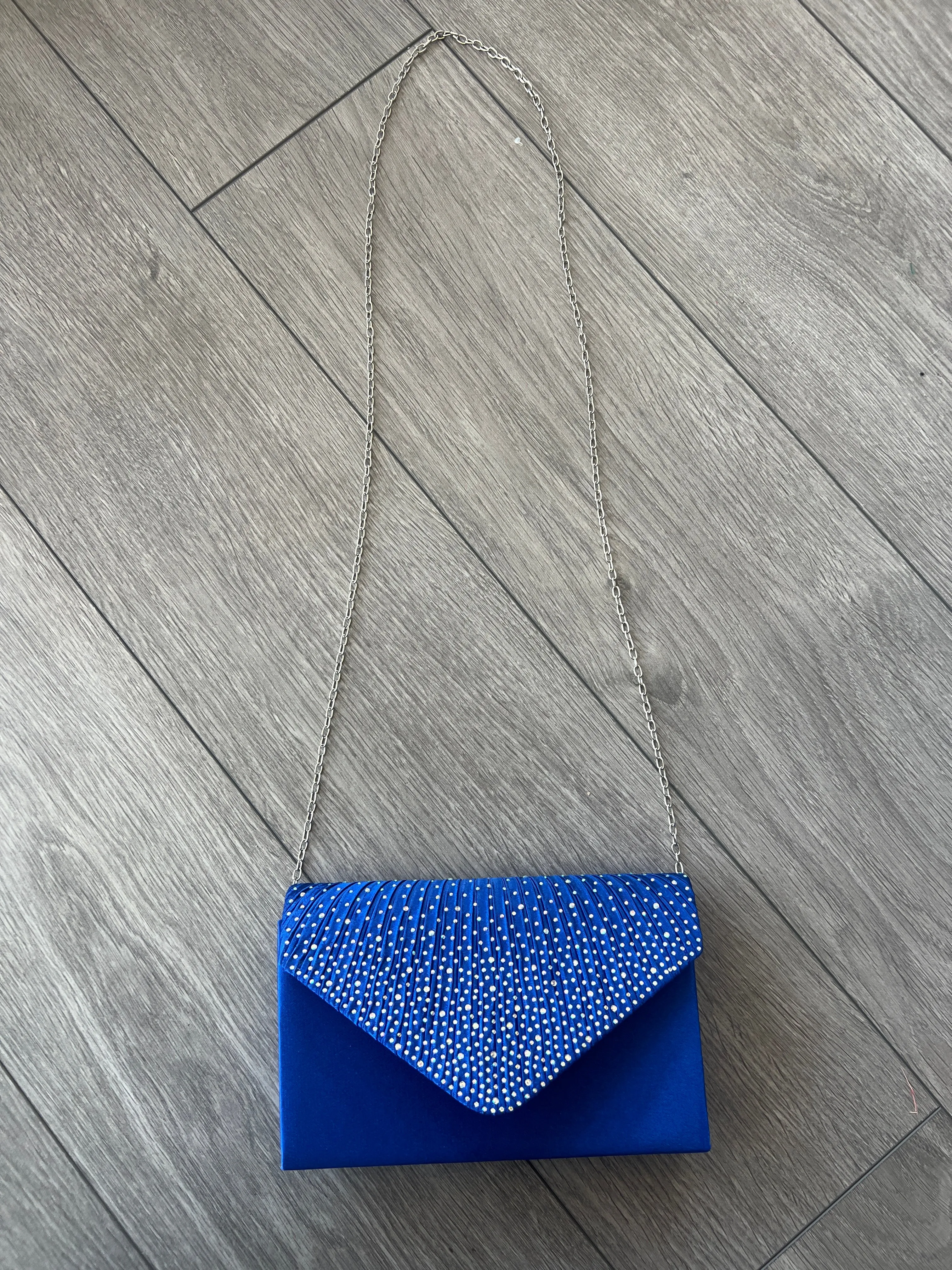 SAPPHIRE BLUE ENVELOPE CLUTCH BAG WITH RHINESTONES