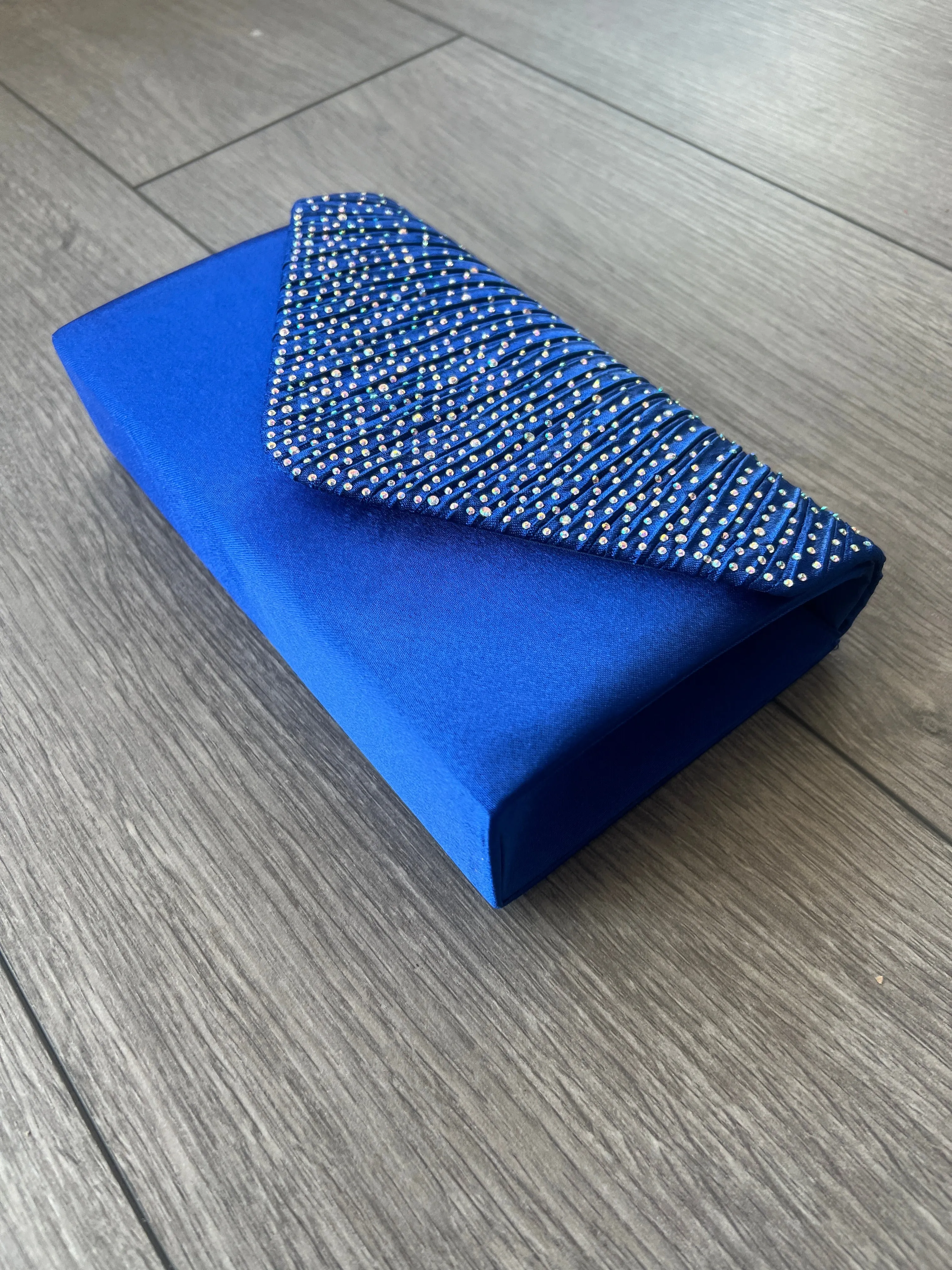 SAPPHIRE BLUE ENVELOPE CLUTCH BAG WITH RHINESTONES