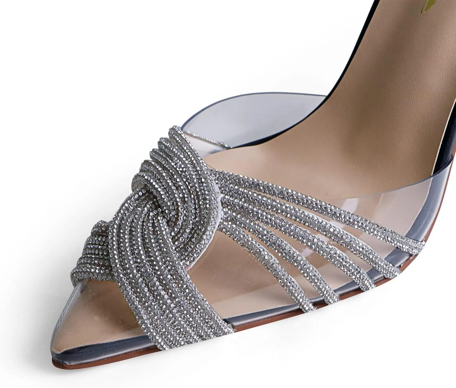 sarawill Women's Sexy Stiletto Pumps Pointed Toe Transparent PVC High Heels Crystal Rhinestones Slingback Party Wedding Shoes for Ladies Fashion