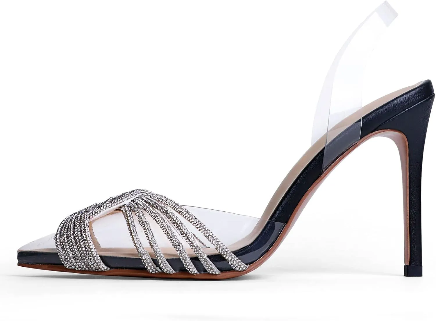 sarawill Women's Sexy Stiletto Pumps Pointed Toe Transparent PVC High Heels Crystal Rhinestones Slingback Party Wedding Shoes for Ladies Fashion