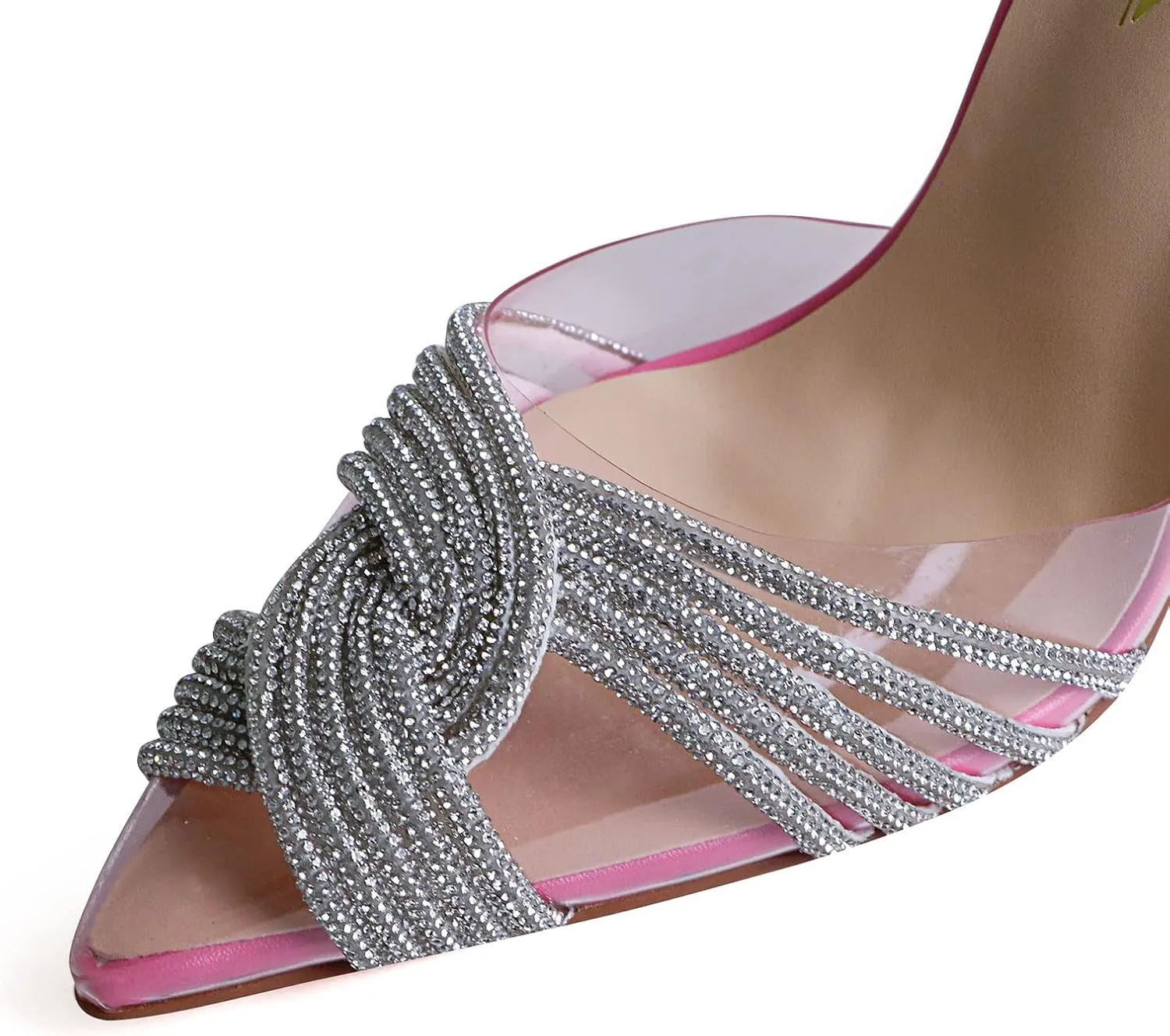 sarawill Women's Sexy Stiletto Pumps Pointed Toe Transparent PVC High Heels Crystal Rhinestones Slingback Party Wedding Shoes for Ladies Fashion