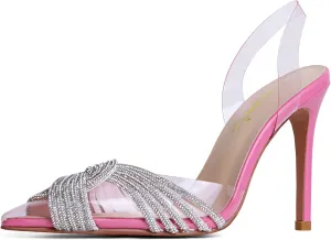 sarawill Women's Sexy Stiletto Pumps Pointed Toe Transparent PVC High Heels Crystal Rhinestones Slingback Party Wedding Shoes for Ladies Fashion