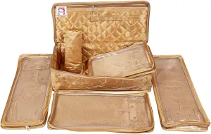 Satin Golden Make-Up Pouch Jewellery Box 4 Pouch 1 roll Bangle in Cosmetic Bag Necklace Earrings Vanity Jewellery Organiser For Women's