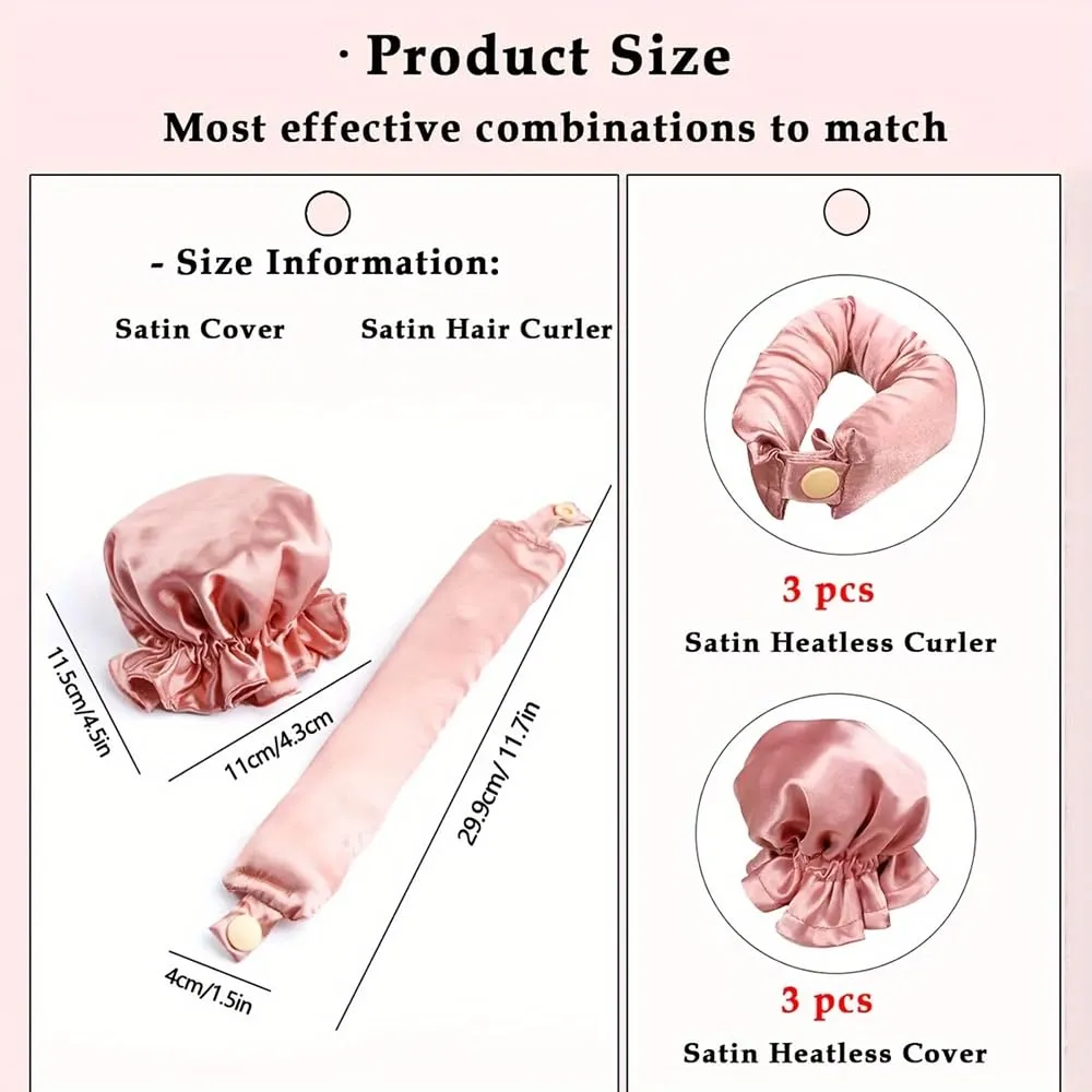 Satin Heatless Hair Curler 3 Sets, Heatless Curls for All Hair Types with Hair Caps, No Heat Curlers to Sleep In
