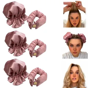 Satin Heatless Hair Curler 3 Sets, Heatless Curls for All Hair Types with Hair Caps, No Heat Curlers to Sleep In