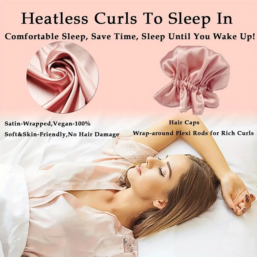 Satin Heatless Hair Curler 3 Sets, Heatless Curls for All Hair Types with Hair Caps, No Heat Curlers to Sleep In