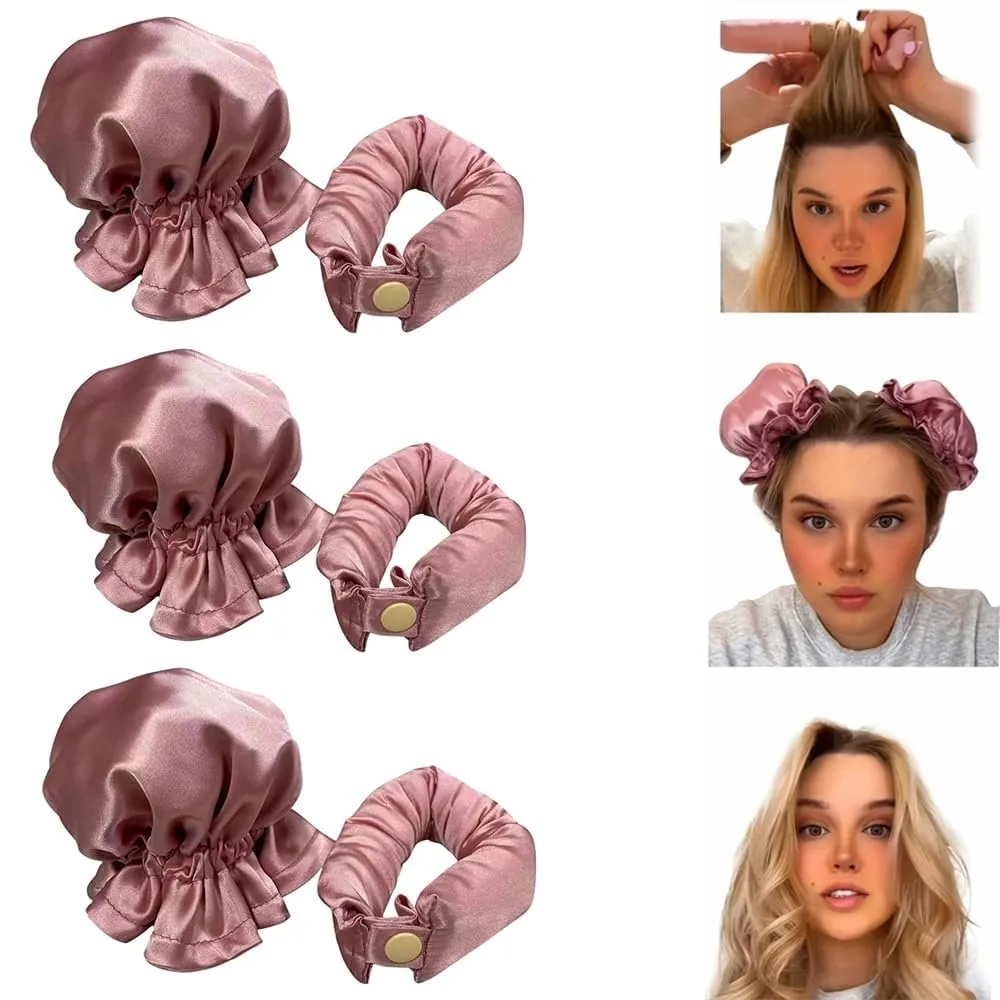 Satin Heatless Hair Curler 3 Sets, Heatless Curls for All Hair Types with Hair Caps, No Heat Curlers to Sleep In