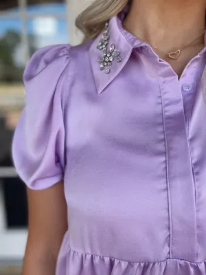 Satin Rhinestone Collar Dress