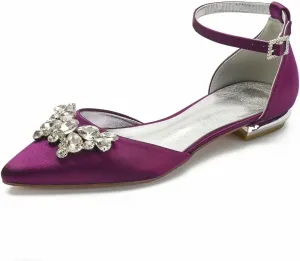 Satin Rhinestones Wedding Flats Shoes for Bride Pointed Toe Prom Evening Bridal Party Dress Flats Women 5047-63