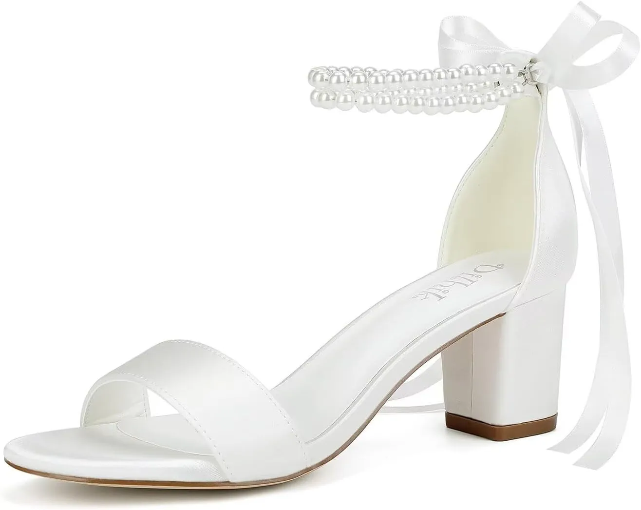Satin Wedding Shoes for Bride Pearl Heels Bridal Shoes Wedding Heels Block Heel Wedding Sandals