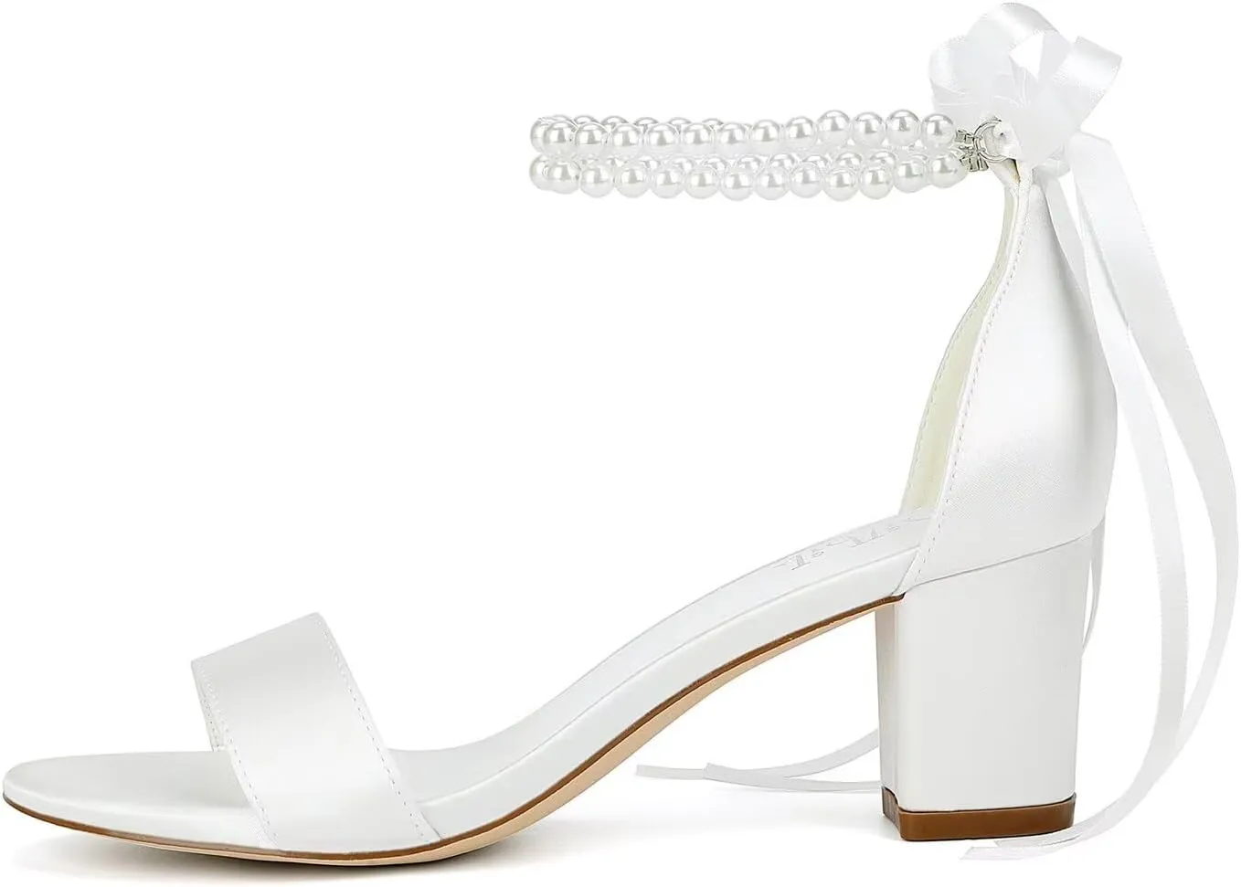 Satin Wedding Shoes for Bride Pearl Heels Bridal Shoes Wedding Heels Block Heel Wedding Sandals