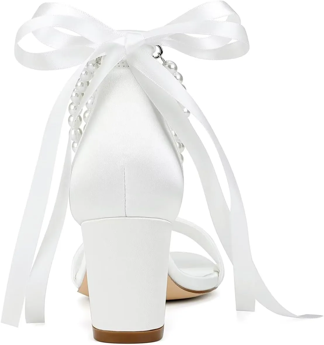Satin Wedding Shoes for Bride Pearl Heels Bridal Shoes Wedding Heels Block Heel Wedding Sandals