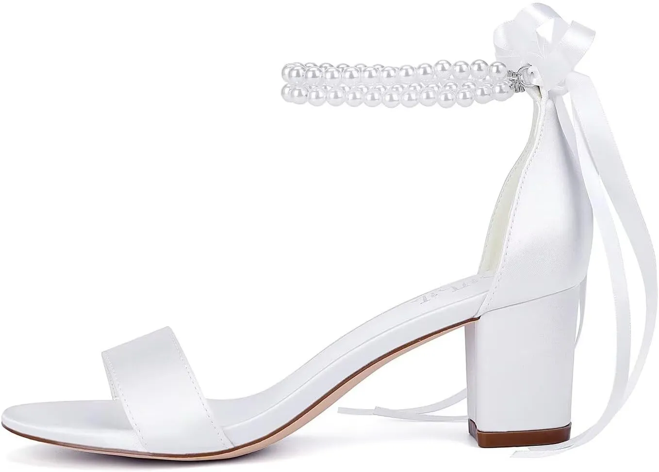 Satin Wedding Shoes for Bride Pearl Heels Bridal Shoes Wedding Heels Block Heel Wedding Sandals