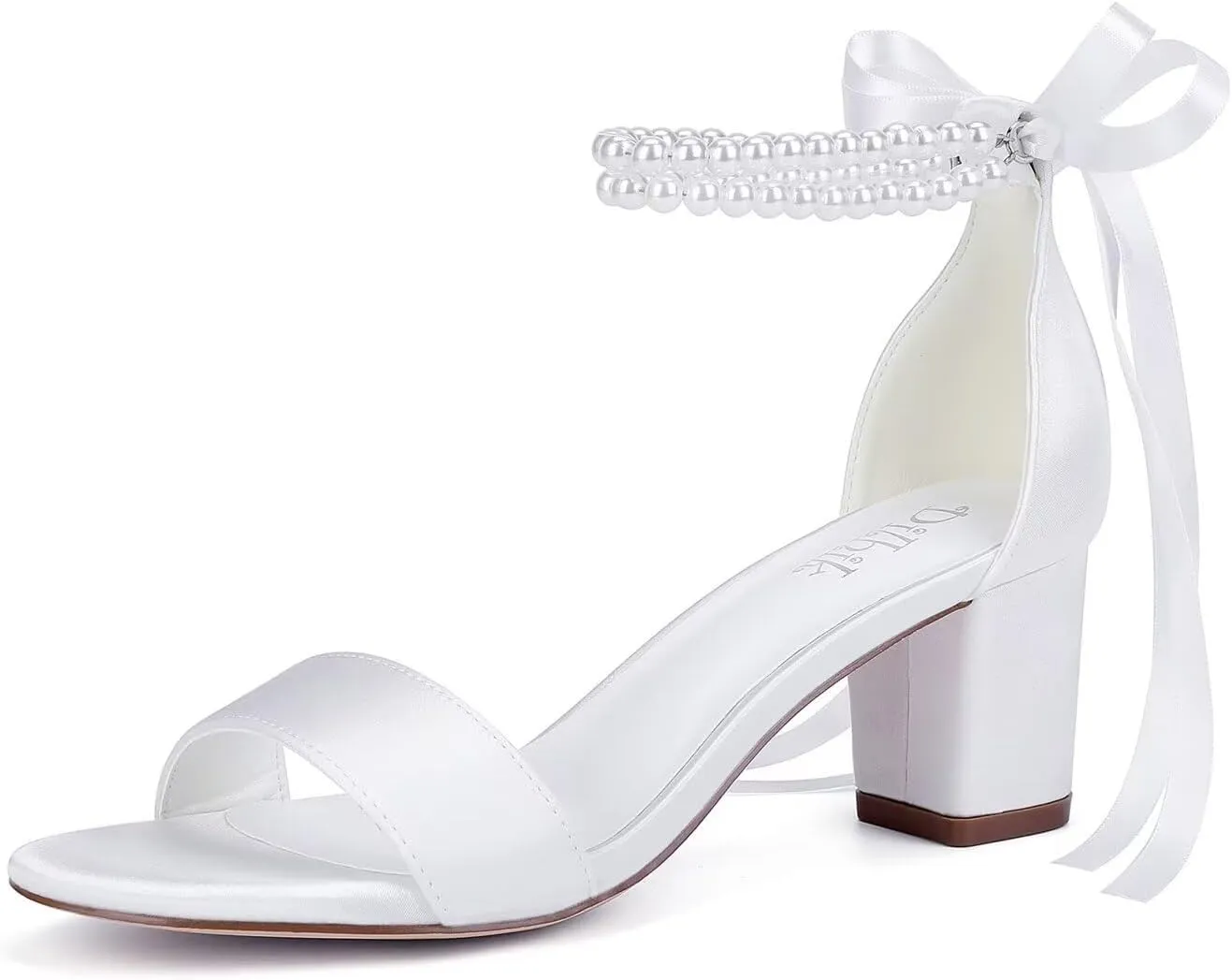 Satin Wedding Shoes for Bride Pearl Heels Bridal Shoes Wedding Heels Block Heel Wedding Sandals