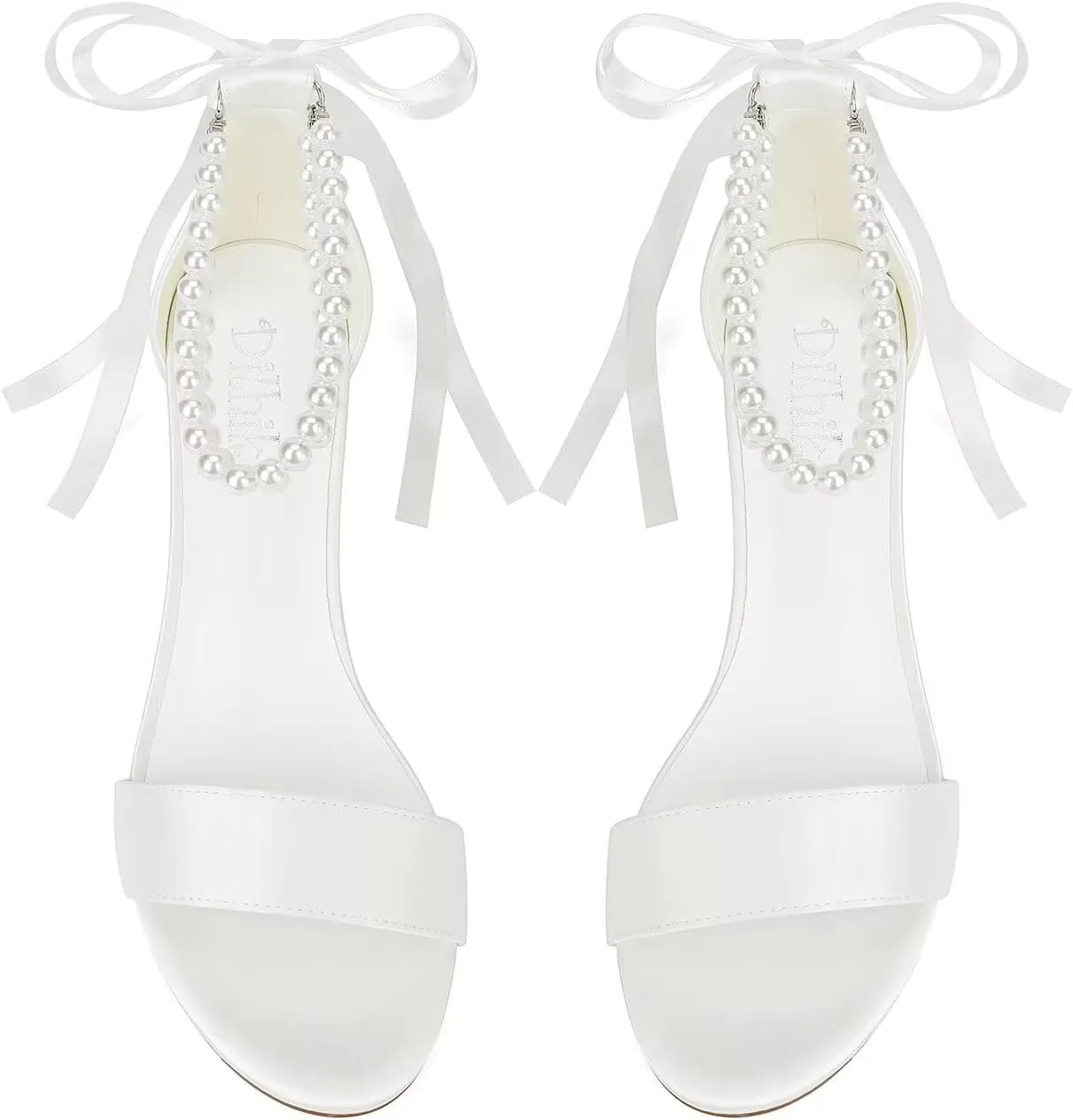 Satin Wedding Shoes for Bride Pearl Heels Bridal Shoes Wedding Heels Block Heel Wedding Sandals