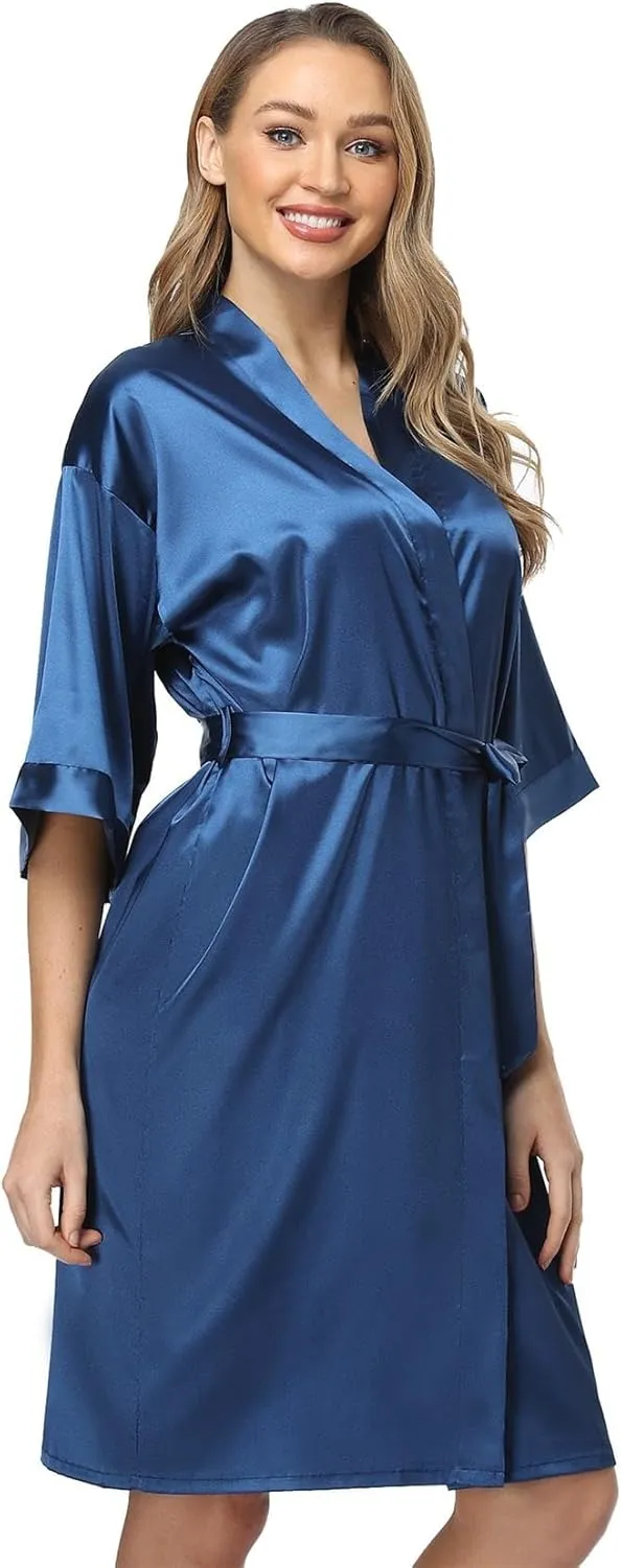 Satin Women's Kimono Robe Gorgeous Loungewear 2PC Set Sleepwear Camisole & Robe