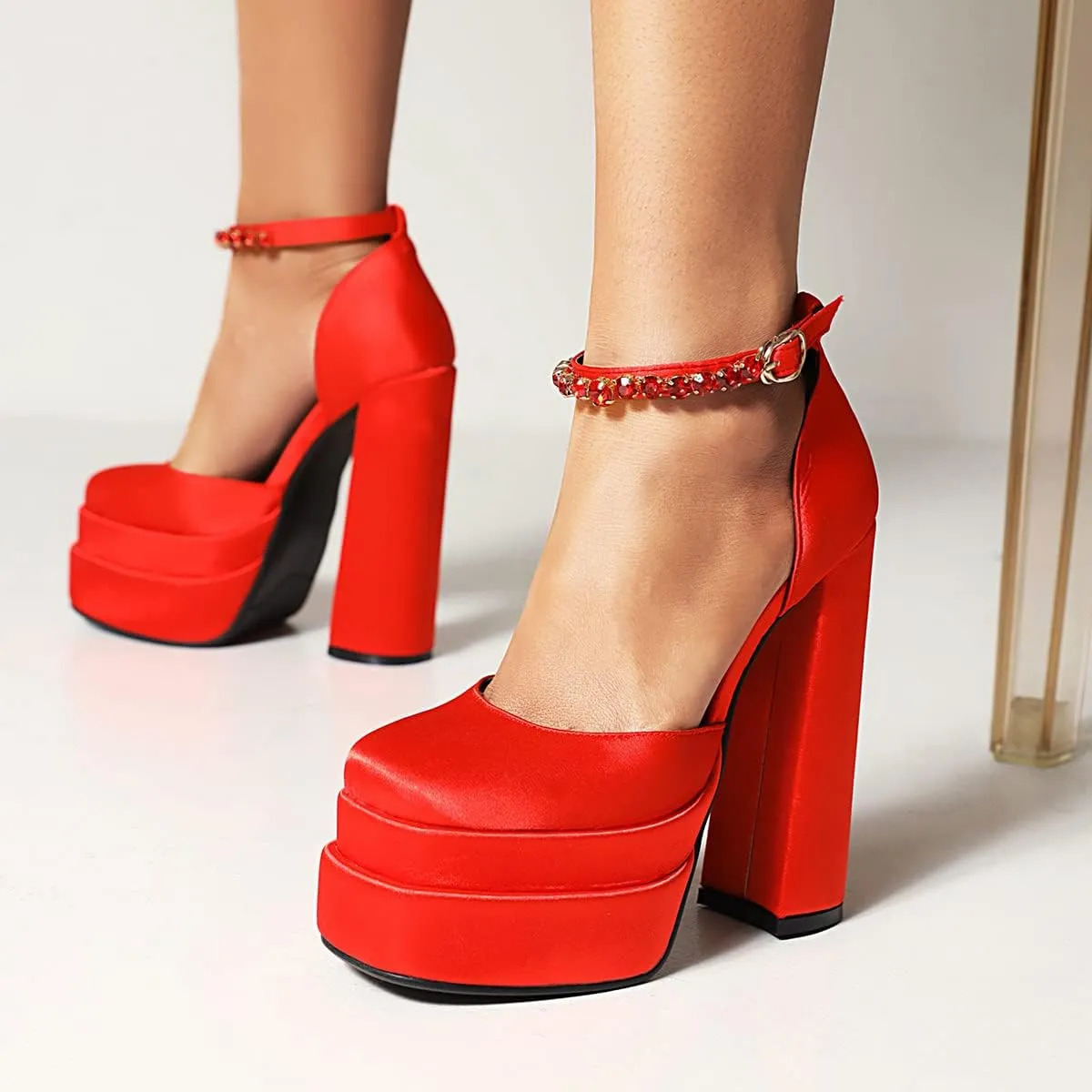 Scaoruki Women Fashion Platform Sandals Chunky High Heels