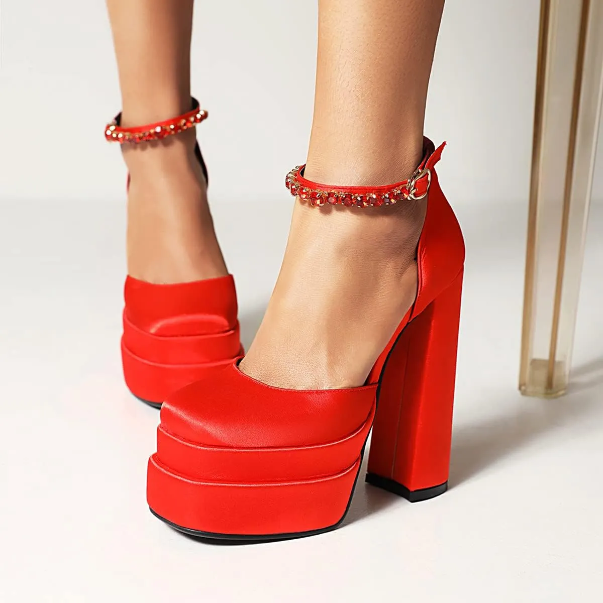 Scaoruki Women Fashion Platform Sandals Chunky High Heels