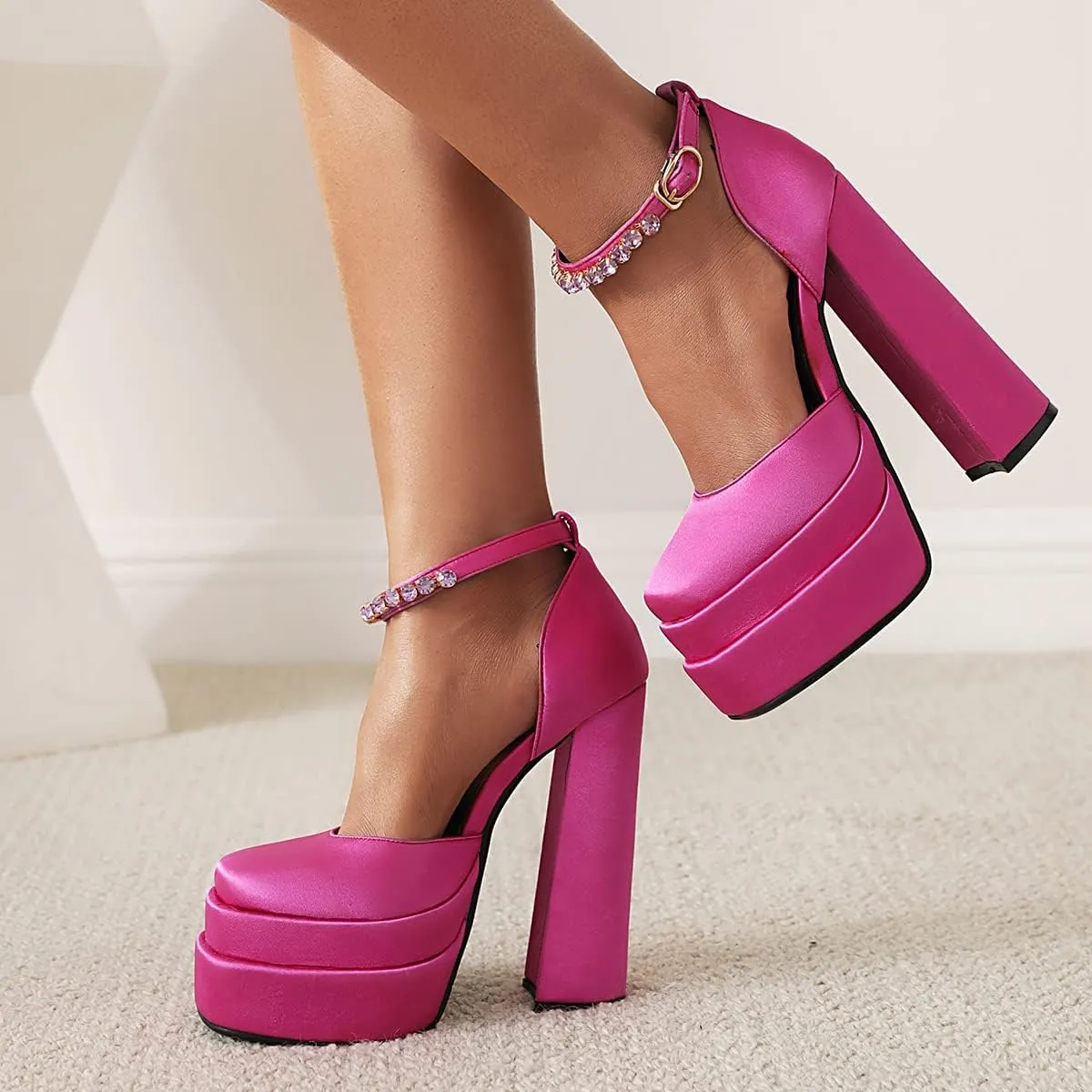 Scaoruki Women Fashion Platform Sandals Chunky High Heels