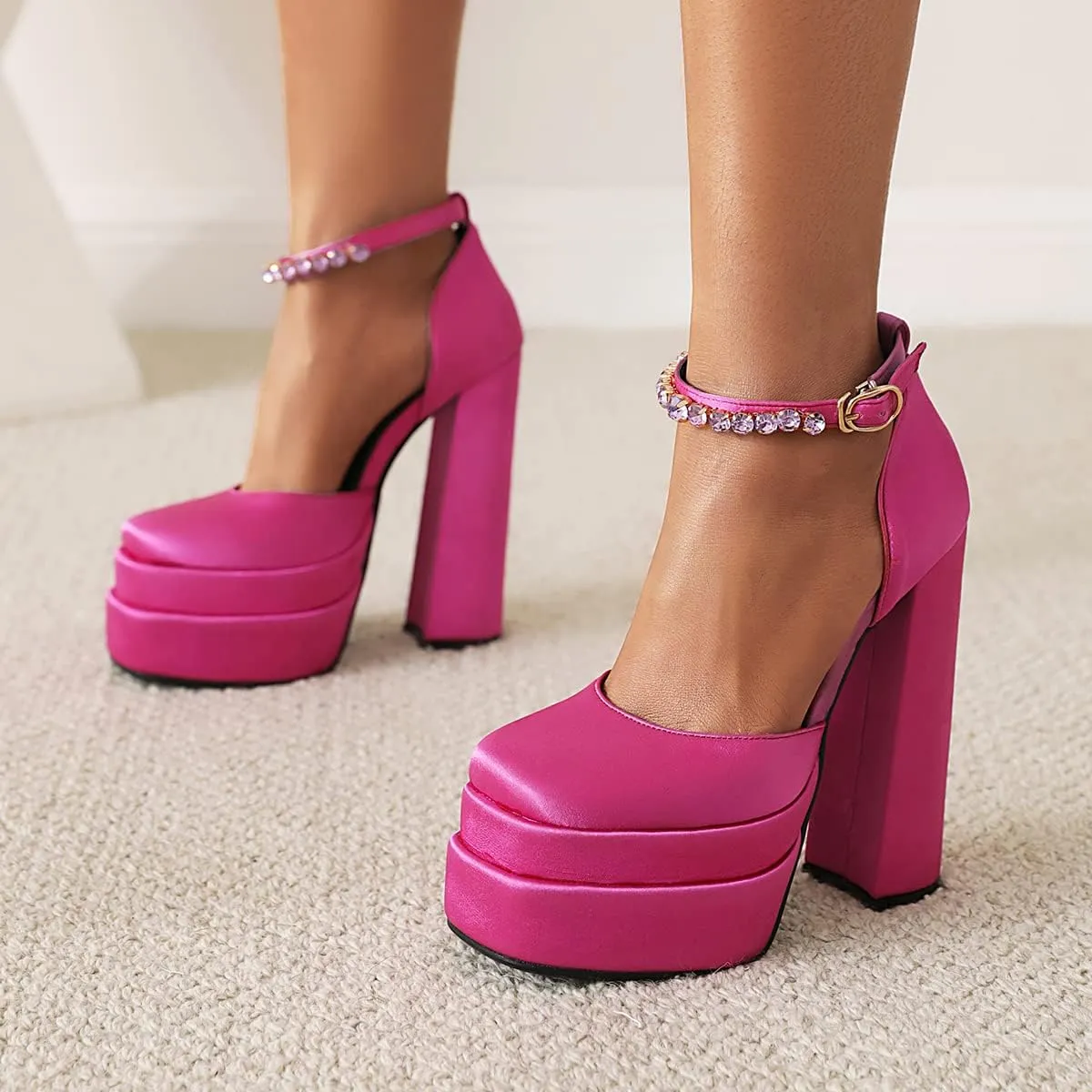 Scaoruki Women Fashion Platform Sandals Chunky High Heels