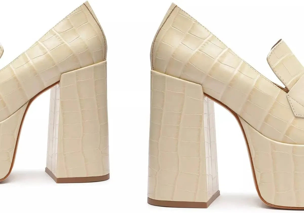 SCHUTZ Viola Egg Shell Crocodile-Embossed Block High-Heeled Platforms Pumps