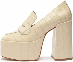 SCHUTZ Viola Egg Shell Crocodile-Embossed Block High-Heeled Platforms Pumps