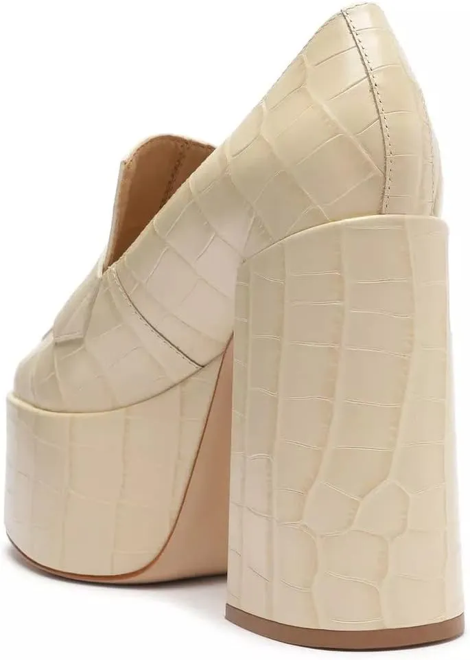 SCHUTZ Viola Egg Shell Crocodile-Embossed Block High-Heeled Platforms Pumps