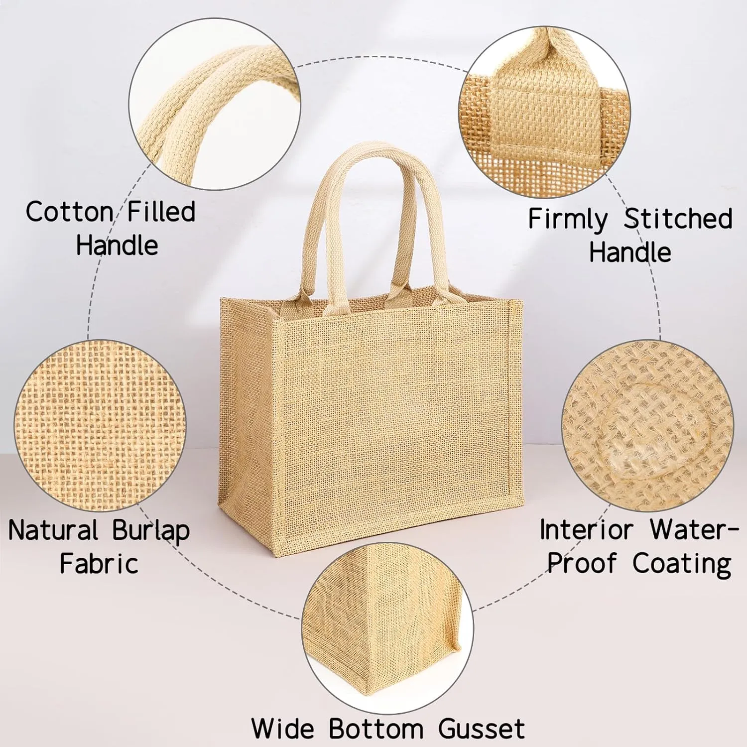 Segarty Burlap Tote Bags, 12 Pack Small Natural Jute Reusable Gift Favors Bag with Handles Blank Tote Bulk for Bridesmaid Wedding, Women Market Grocery Shopping, Bachelorette Party, Beach Trip, DIY