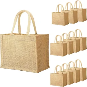 Segarty Burlap Tote Bags, 12 Pack Small Natural Jute Reusable Gift Favors Bag with Handles Blank Tote Bulk for Bridesmaid Wedding, Women Market Grocery Shopping, Bachelorette Party, Beach Trip, DIY