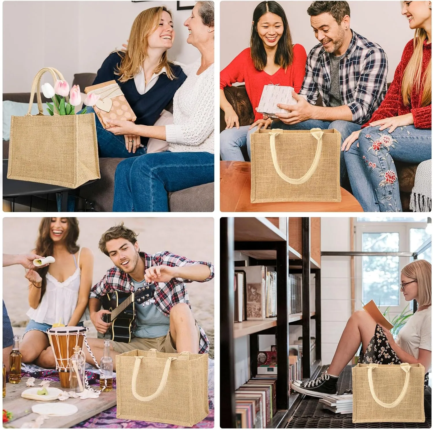 Segarty Burlap Tote Bags, 12 Pack Small Natural Jute Reusable Gift Favors Bag with Handles Blank Tote Bulk for Bridesmaid Wedding, Women Market Grocery Shopping, Bachelorette Party, Beach Trip, DIY