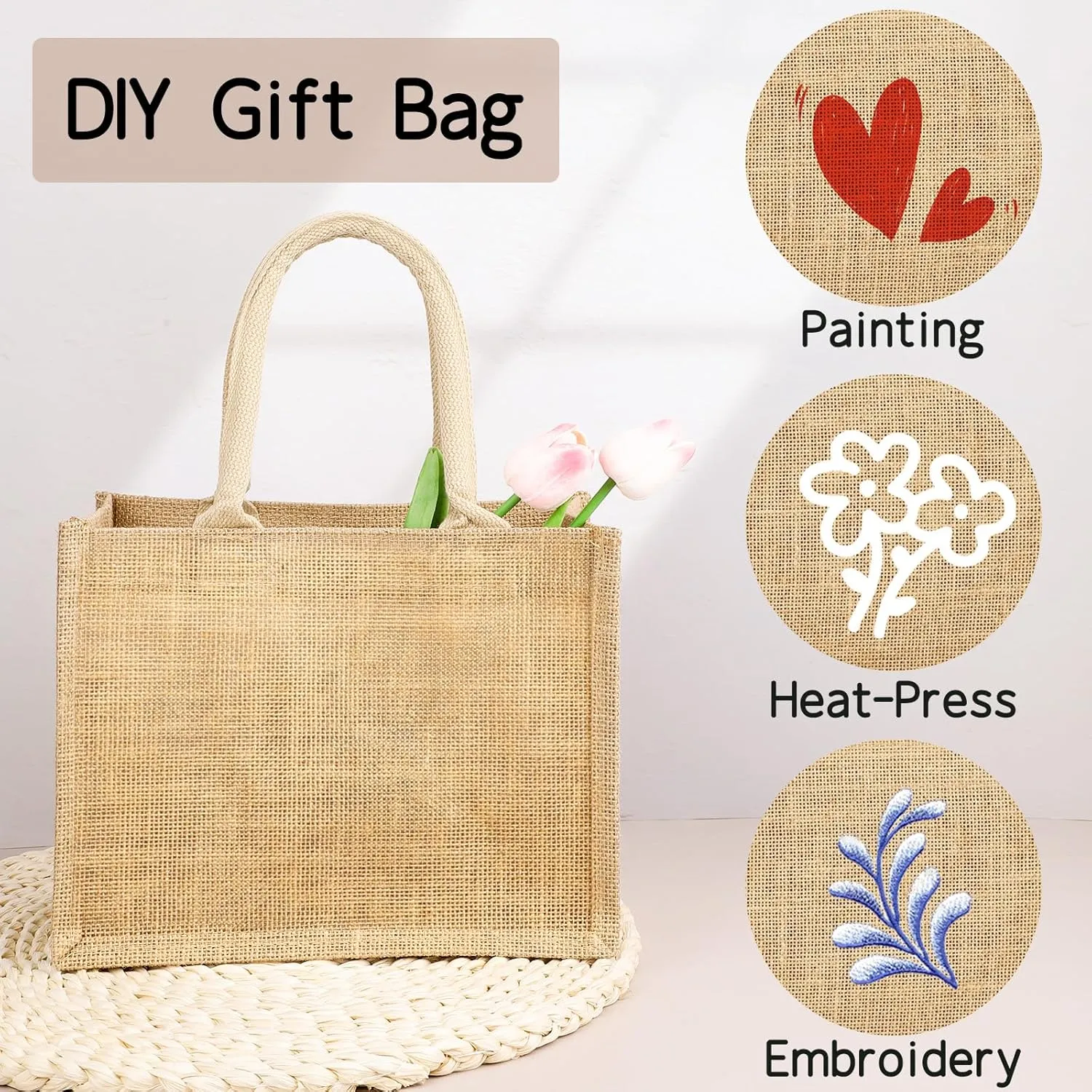 Segarty Burlap Tote Bags, 12 Pack Small Natural Jute Reusable Gift Favors Bag with Handles Blank Tote Bulk for Bridesmaid Wedding, Women Market Grocery Shopping, Bachelorette Party, Beach Trip, DIY